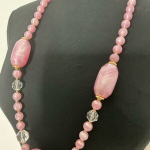 Vintage Pink and Clear Beaded Necklace